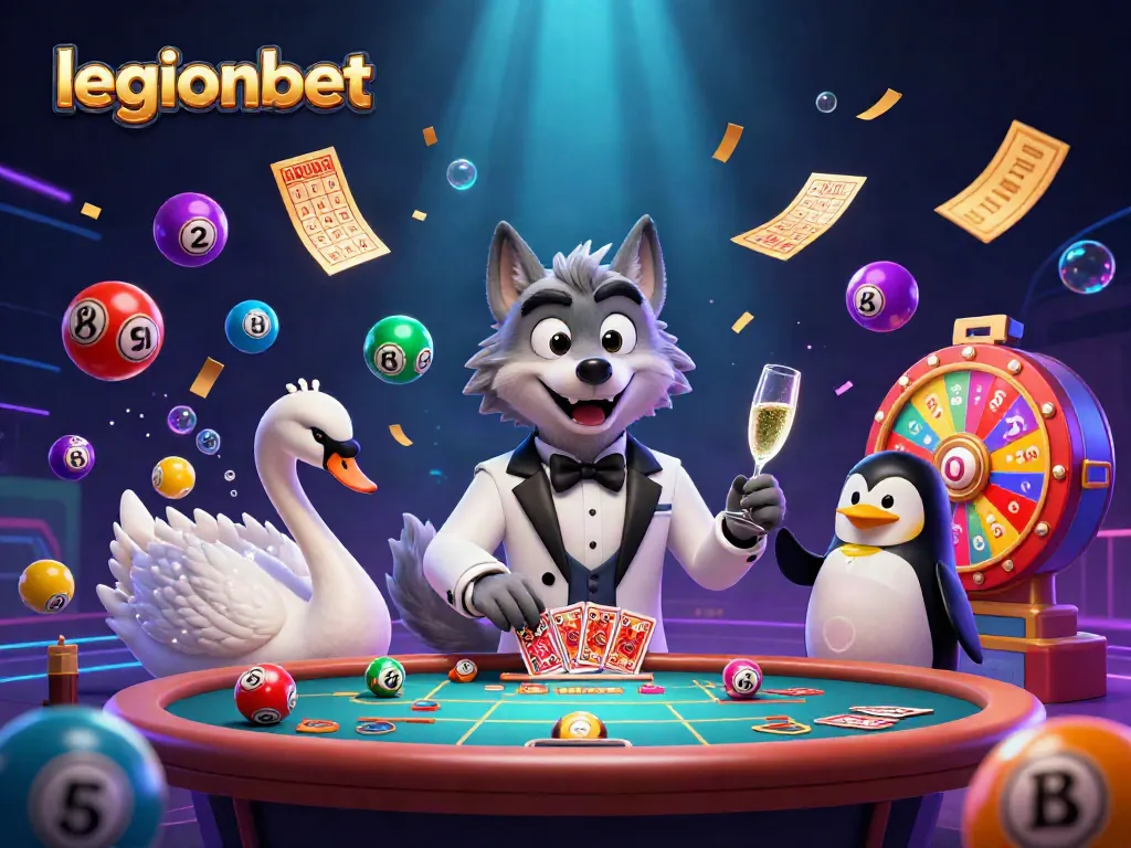 Experience excitement at legionbet casino with vibrant games and lively characters in a dynamic scene.