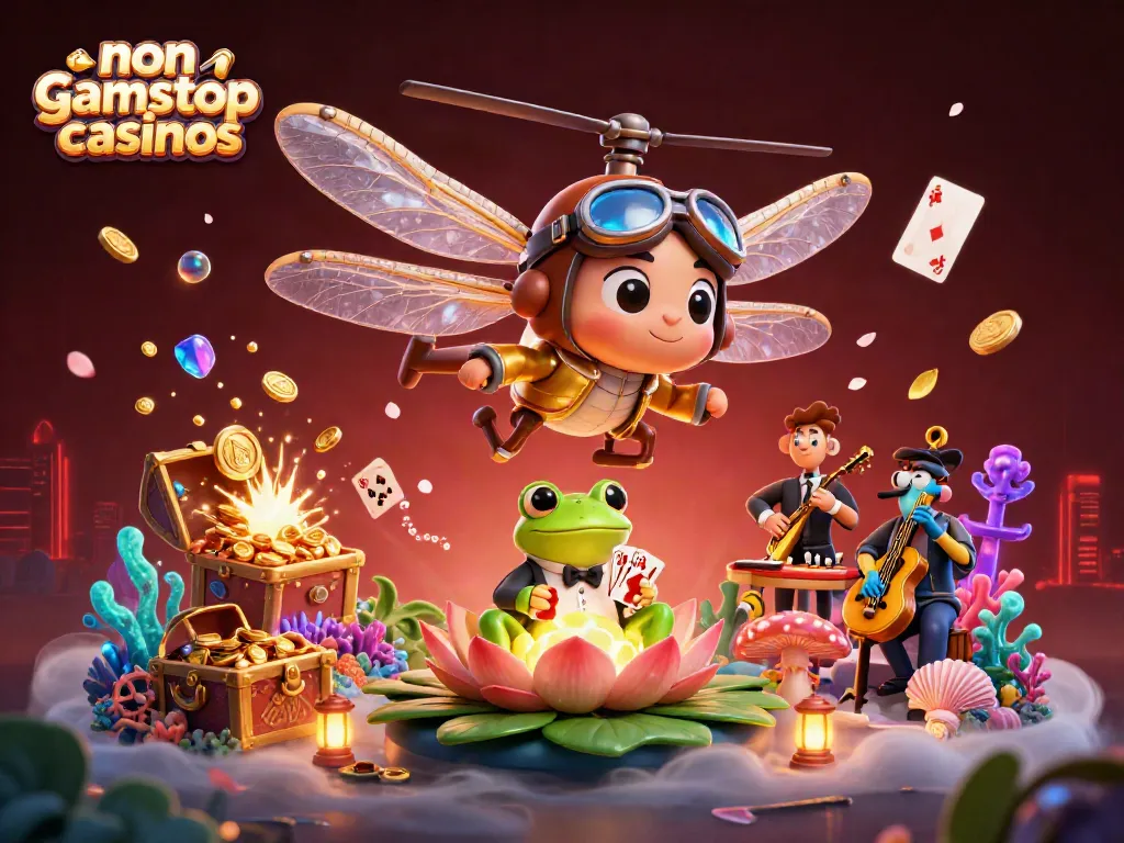 Experience non gamstop casinos with vibrant characters and dynamic elements showcasing online gambling.