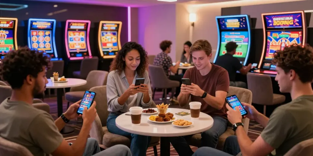 Players enjoying mobile casino sites with vibrant game displays and inviting atmosphere.
