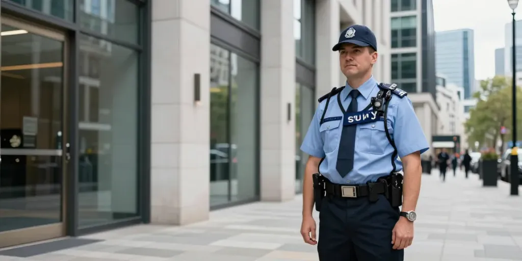 Security Guard ensuring safety at a commercial property in London