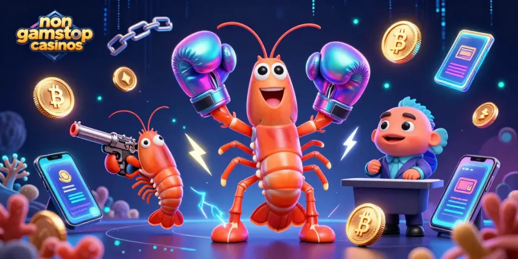 Engage with top non gamstop casinos through vibrant 3D illustration showcasing dynamic gaming elements.