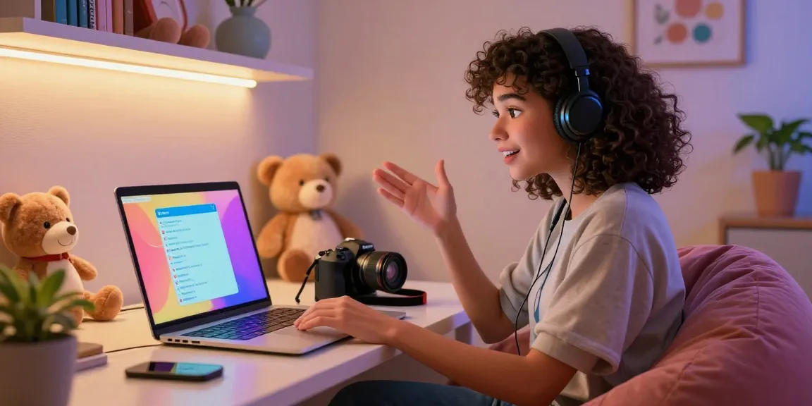 Engaging conversation with an AI girlfriend in a cozy digital workspace setting, showcasing technology and comfort.