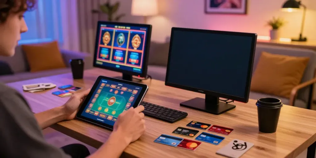 Player enjoying gaming at casinos that accept credit card with vibrant setup.