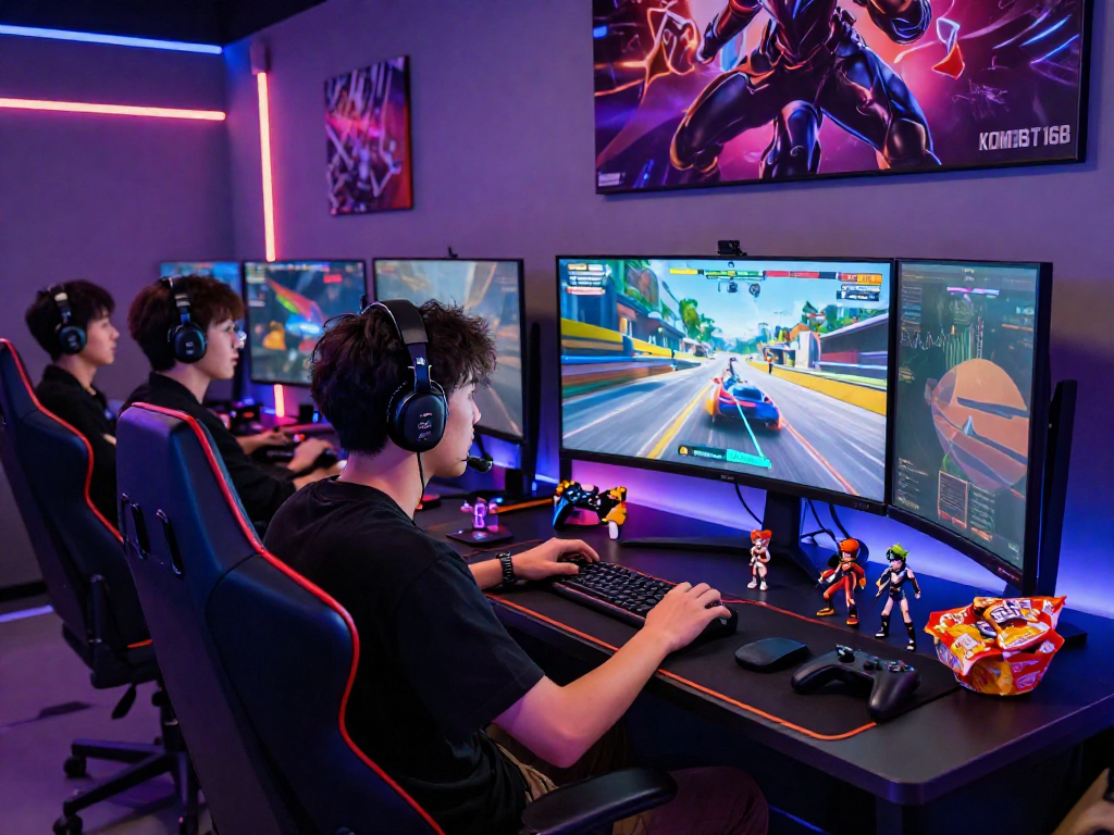 Engaged gamer immersed in KOMBET168 virtual racing experience.