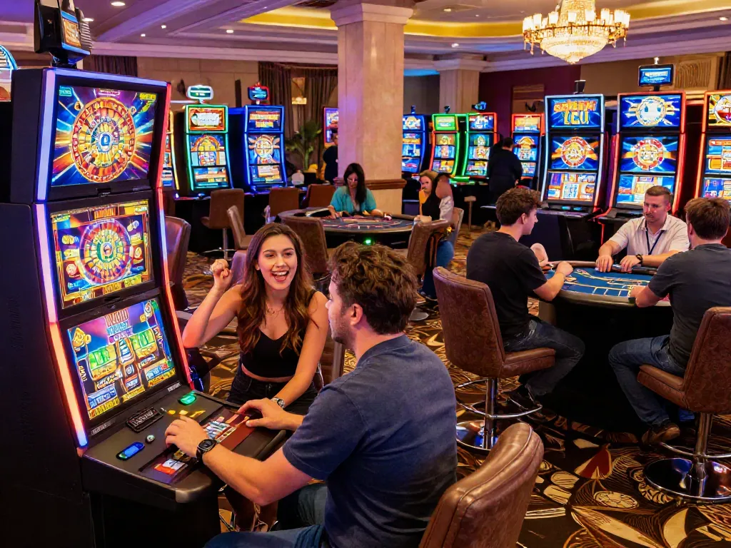 Exciting uk casino scene with players engaging in lively gaming at a vibrant non-GamStop casino.