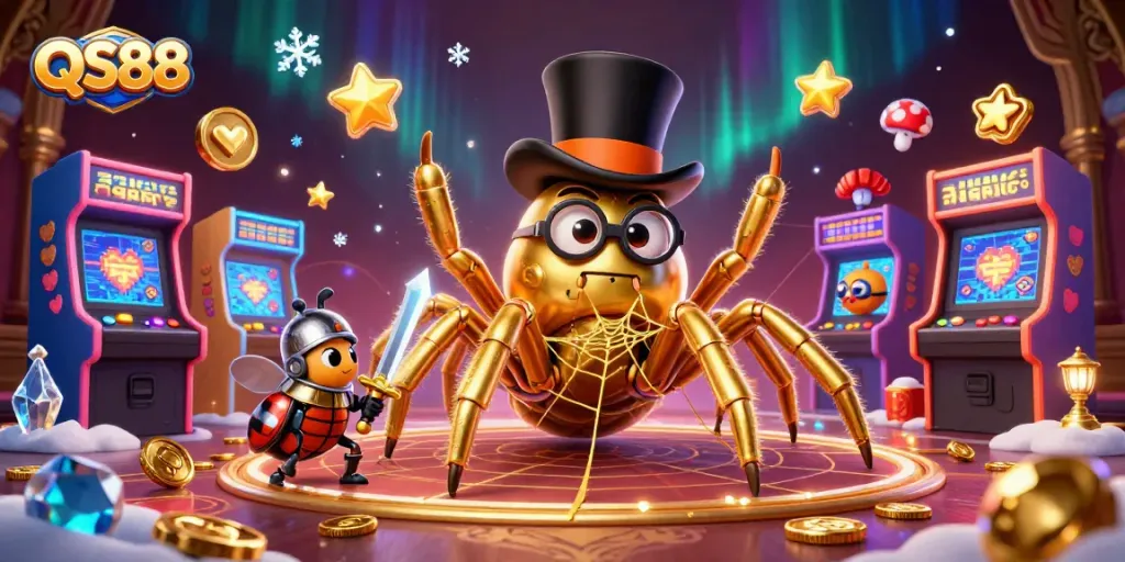 Engage with thrilling QS88 casino adventures featuring a golden tarantula and a brave knight!