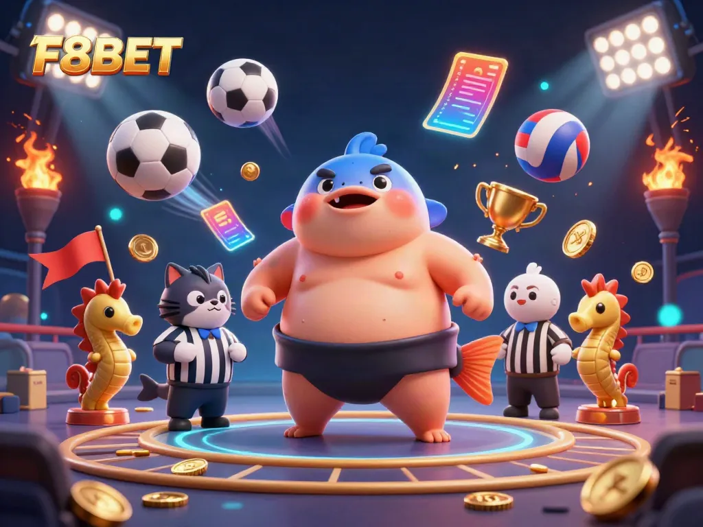 Experience thrilling action at F8BET with animated casino characters and dynamic sports elements.
