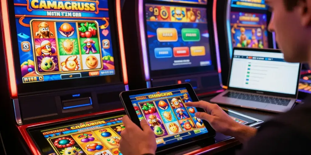 Player enjoying non gamstop casinos with exciting slots and vibrant graphics in an engaging online gaming environment.