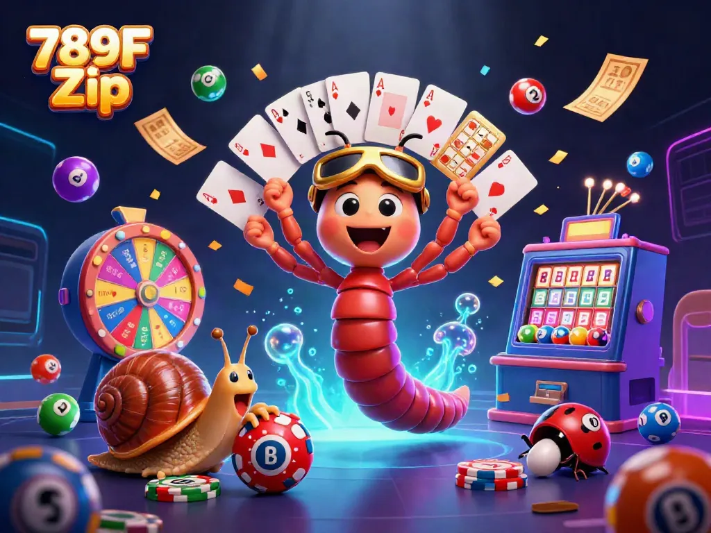 Experience the vibrant excitement of 789F Zip with an animated casino scene filled with colorful elements.