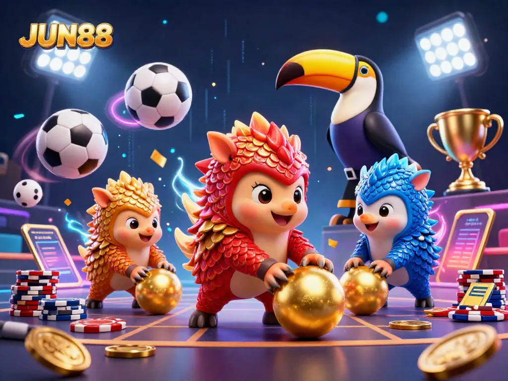 Engage in exciting gameplay at JUN88 with rival pangolins competing in a dynamic casino scene.