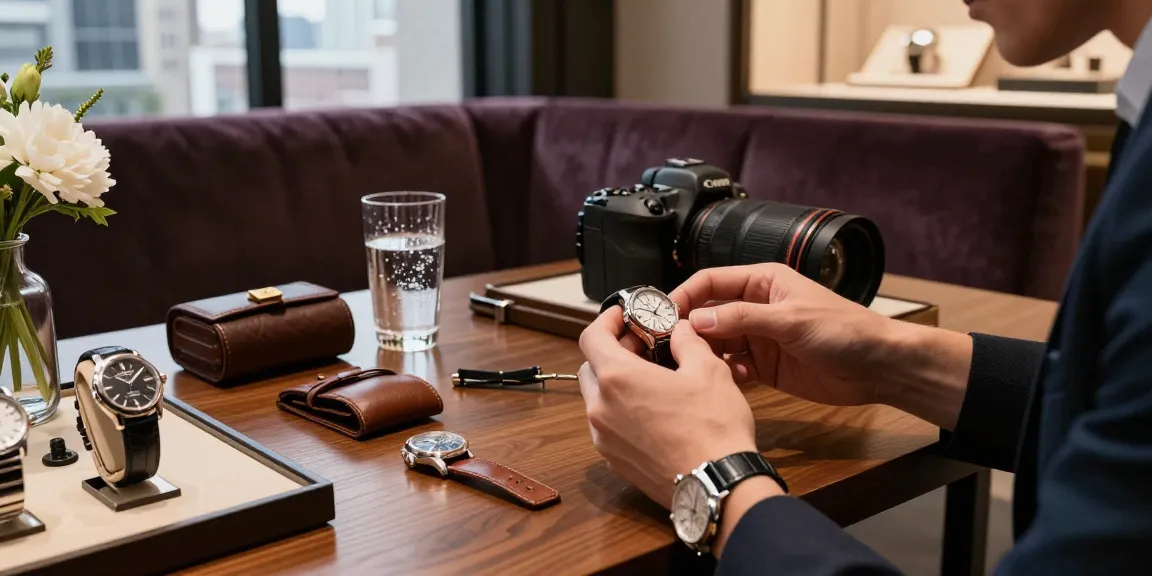 Examine a high-quality replica watch in an elegant boutique, showcasing luxury watch culture.