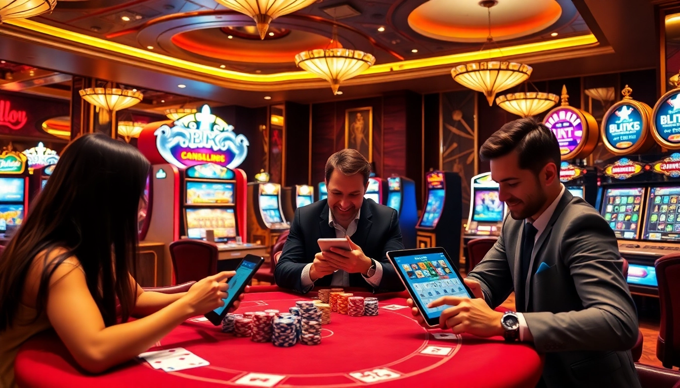 Lô đề trực tuyến players enjoying online gambling with vibrant casino and betting interfaces.