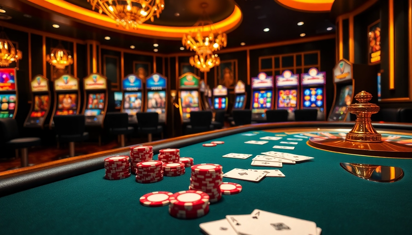 Experience the excitement of EE88 EE 88 with vibrant casino visuals featuring poker tables and slot machines.