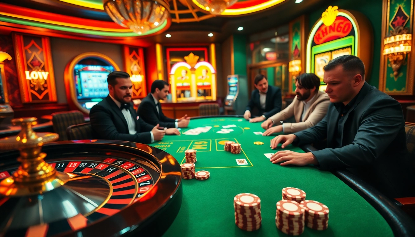 Players enjoying a luxury casino experience at MV66 with poker games and roulette action.