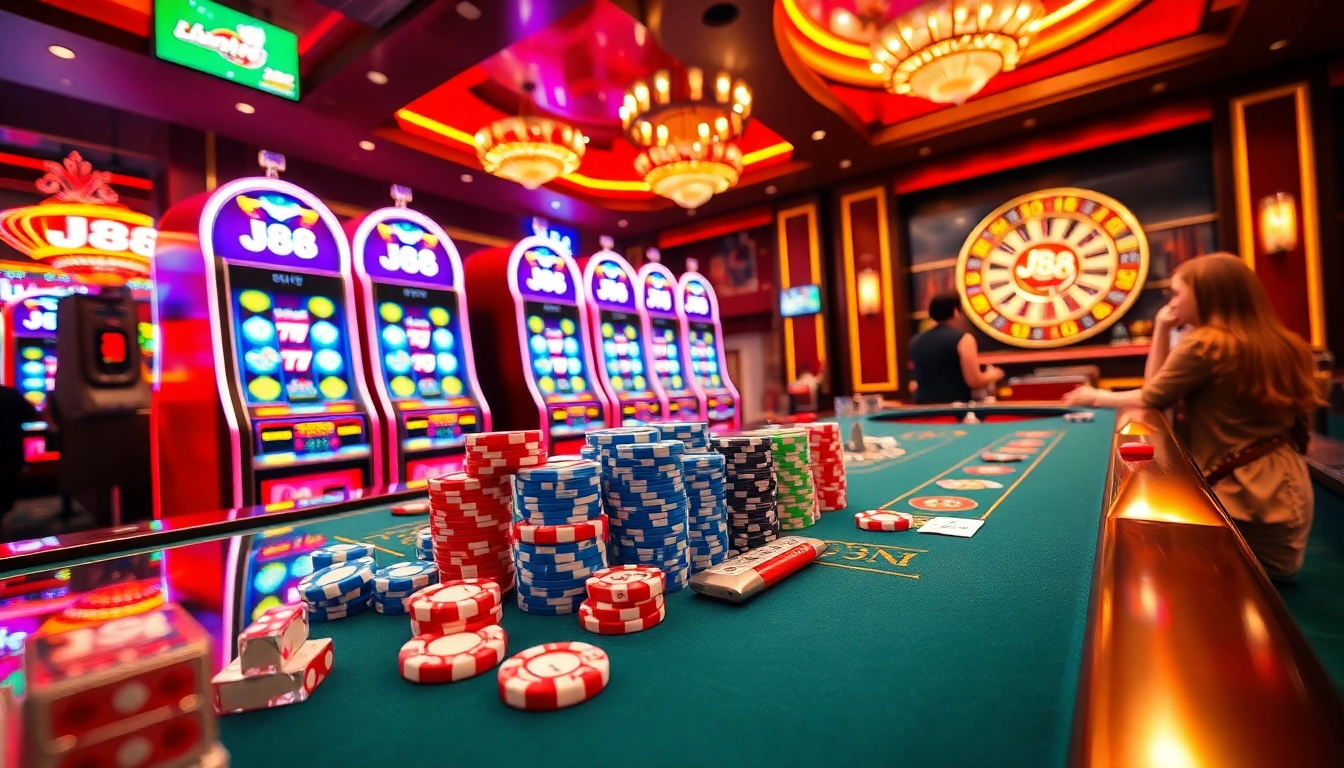 Engaged players winning big at the J88-themed casino slot machines.