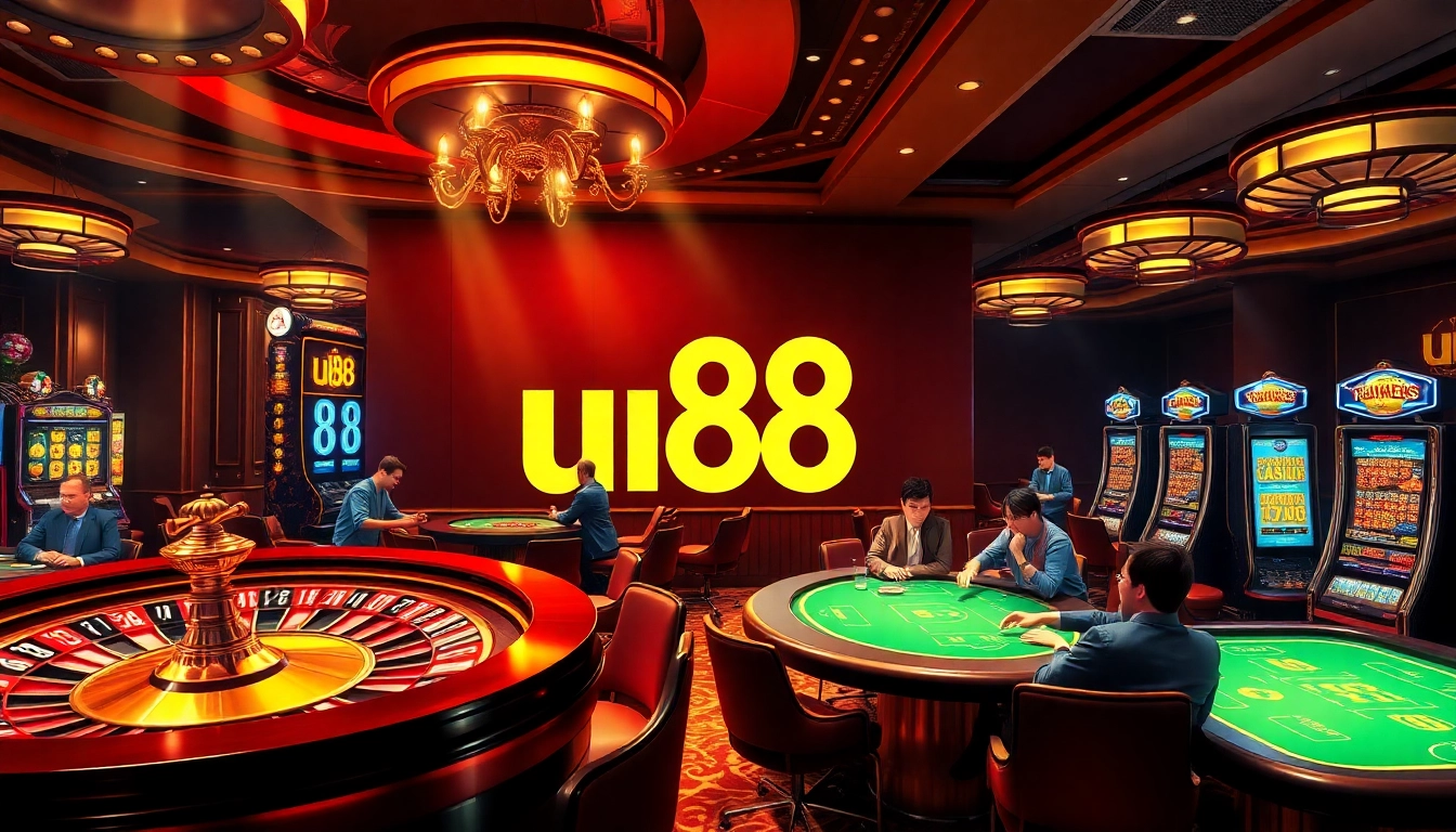 Experience the thrill of u88 gameplay at a vibrant casino featuring roulette and slot machines.