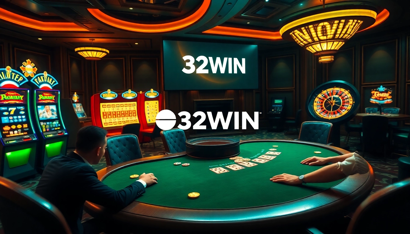 Experience thrilling gaming with 32WIN at a vibrant casino table filled with excitement.