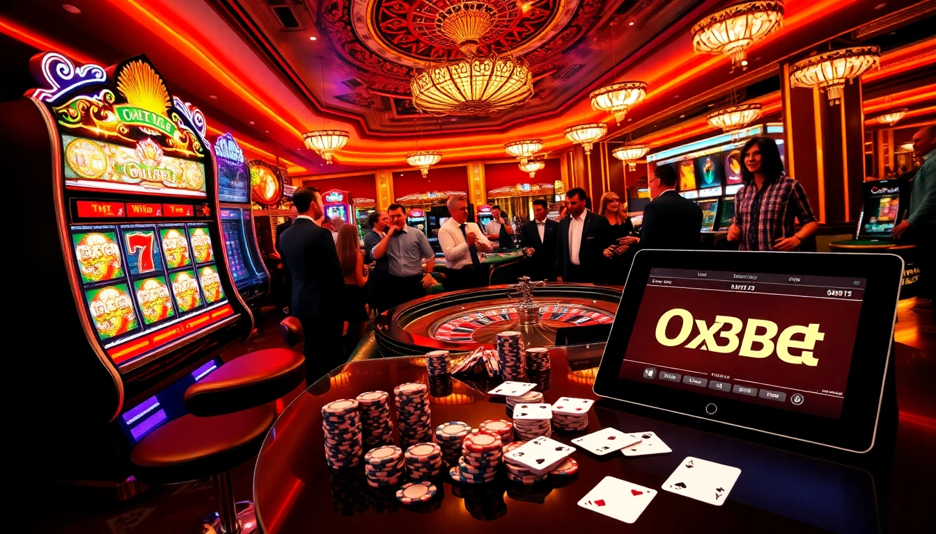 Experience thrilling moments at Oxbet casino with engaging gaming tables and vibrant slot machines.