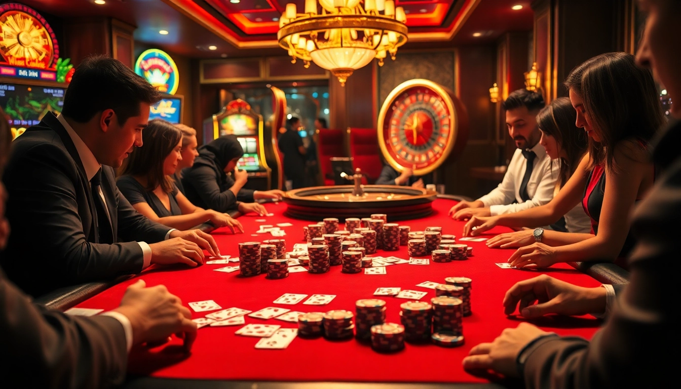 Players engaging in a thrilling game at the HB88 casino table, surrounded by excitement.