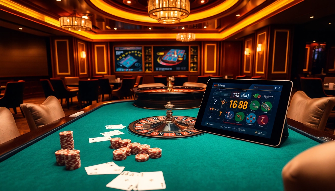 Experience thrilling gameplay at uu88 with luxurious casino tables and vibrant lighting.