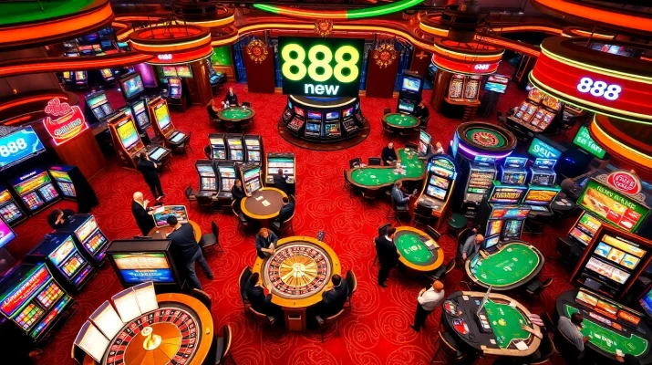 Experience the thrill of 888 new casino games with players enjoying vibrant slots and table games.