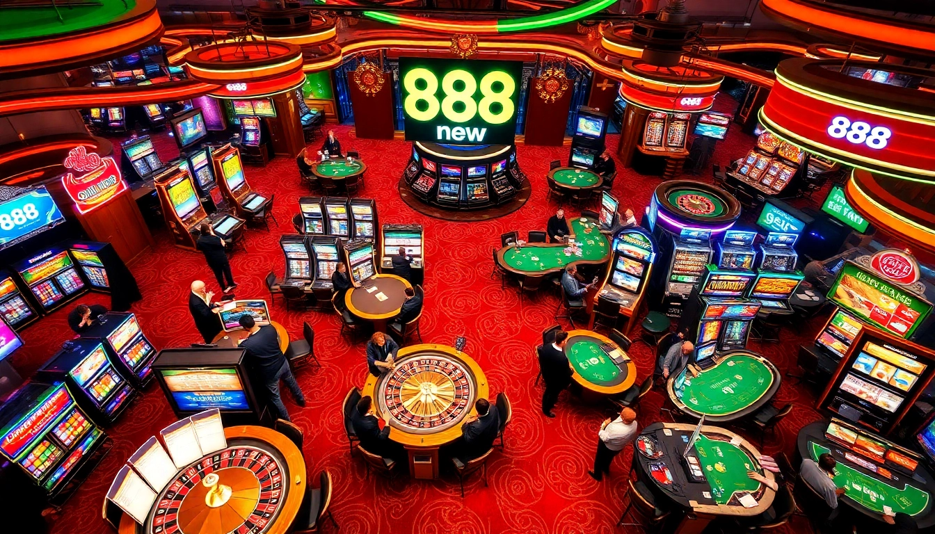 Experience the thrill of 888 new casino games with players enjoying vibrant slots and table games.