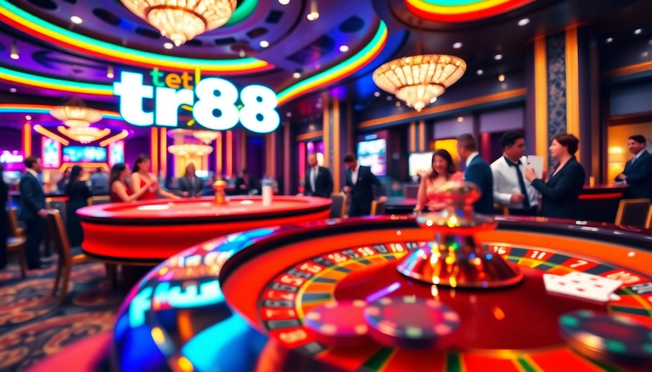 Experience the thrill of tr88 bet at a vibrant casino table with colorful chips and cards.