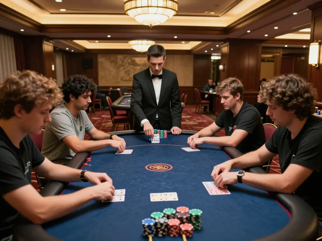 Engaging poker players strategizing to win with sun win during a vibrant casino game.