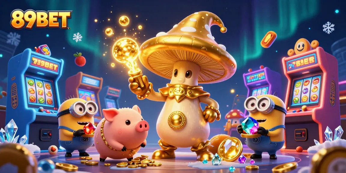 89BET captures the excitement of winning with a golden wizard and treasure elements in a vibrant casino scene.