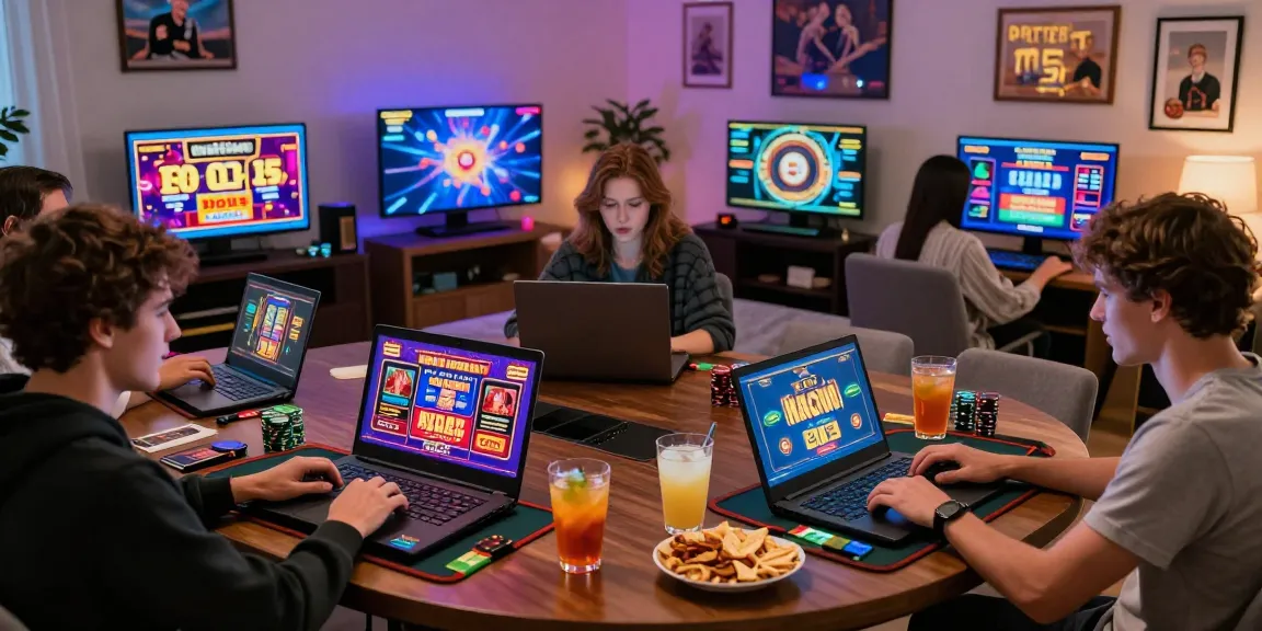Players enjoying games at casinos that accept credit cards, showcasing excitement and bonuses in a cozy home setting.