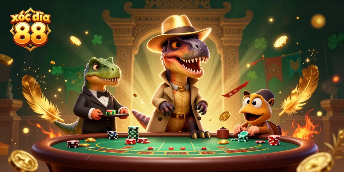 Experience the thrill of xóc đĩa 88 with surprising characters at a vibrant casino scene.