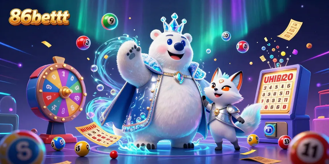 Engage with thrilling lottery excitement at 86bettt as colorful lottery balls bounce dynamically around whimsical characters.