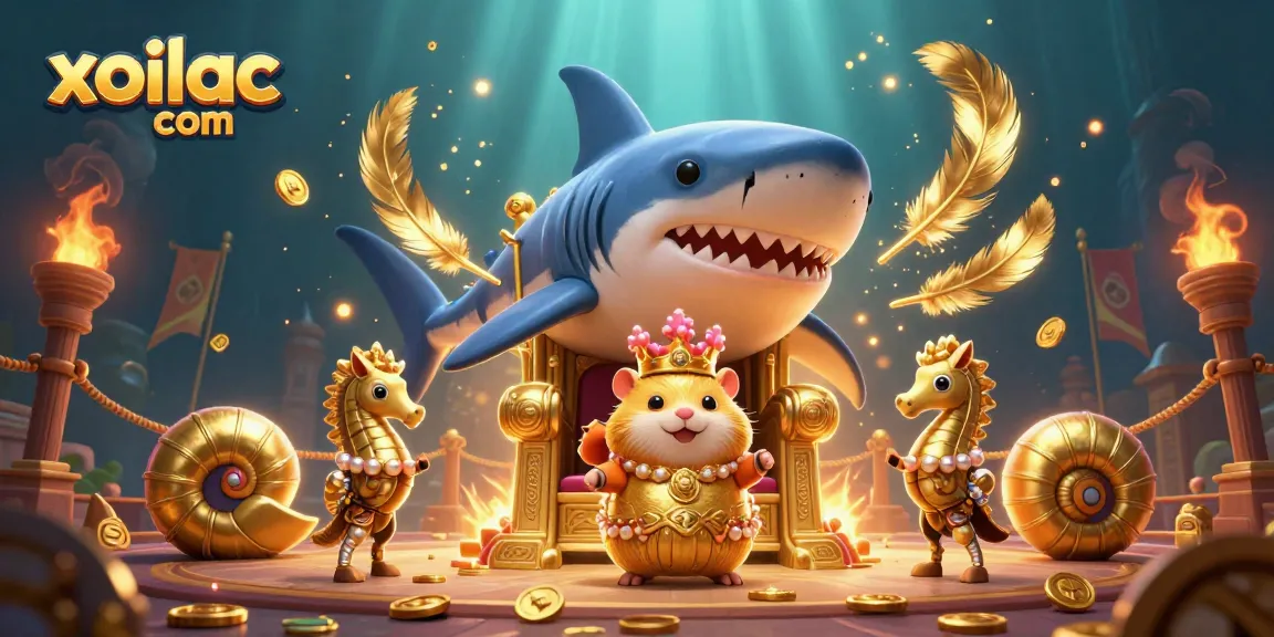 Experience the thrill of gambling at xoilac com with a dynamic underwater scene featuring a golden hamster king and lavish elements.