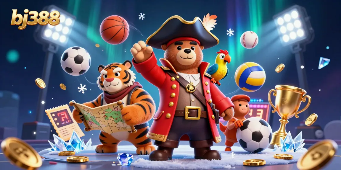 Experience the excitement of bj388 with vibrant characters and thrilling sports betting elements in a dynamic scene.