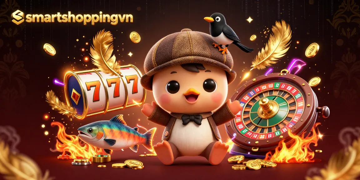 Engage in thrilling casino action with smartshoppingvn's dynamic 3D illustration featuring lucky symbols.