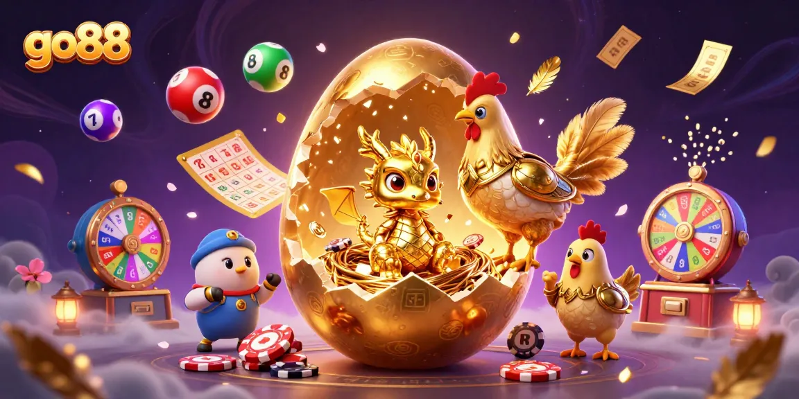 Experience thrilling wins at Go88 with a captivating scene featuring golden treasures and dynamic casino elements.