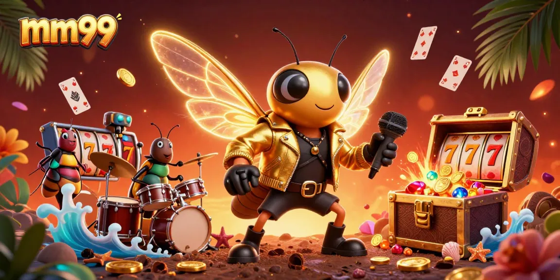 Experience excitement at mm99 as the cicada rock star and friends celebrate with dazzling casino elements.