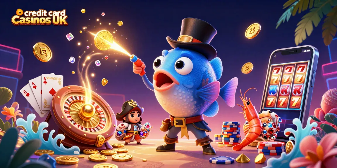 Engage with top credit card casinos UK showcasing animated characters and vibrant gambling elements.
