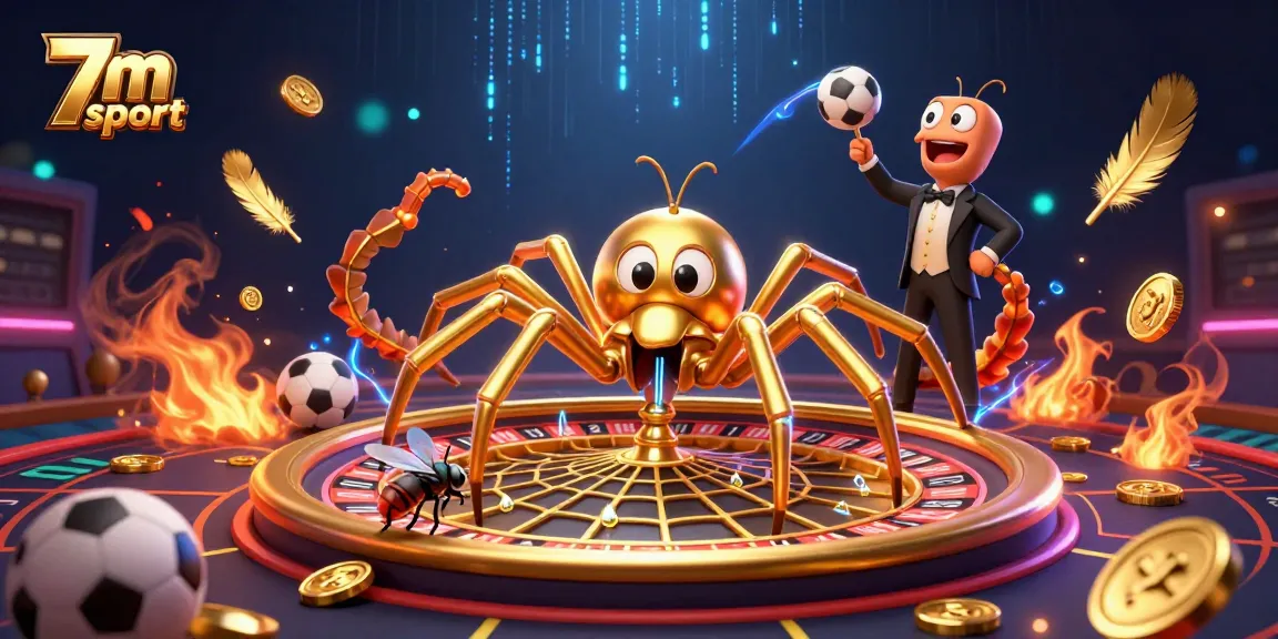 Engaging 7m sport scene with betting action by a golden spider and centipede croupier.