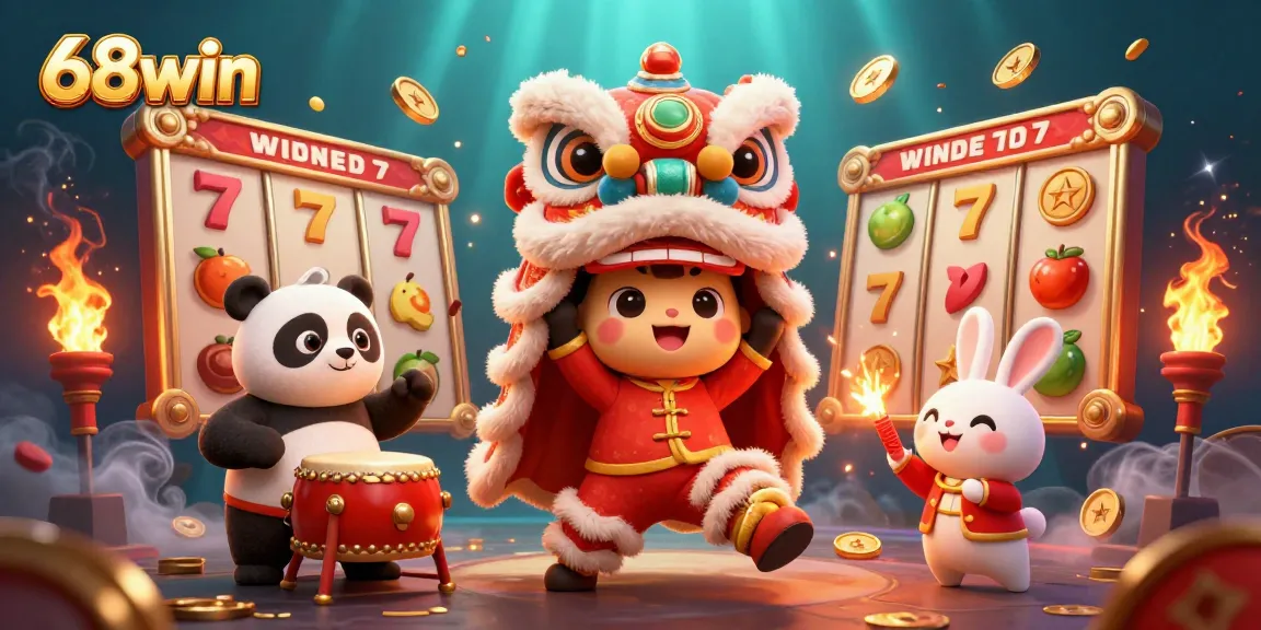 Experience vibrant slot action with 68win's festive lion dance and winning elements.