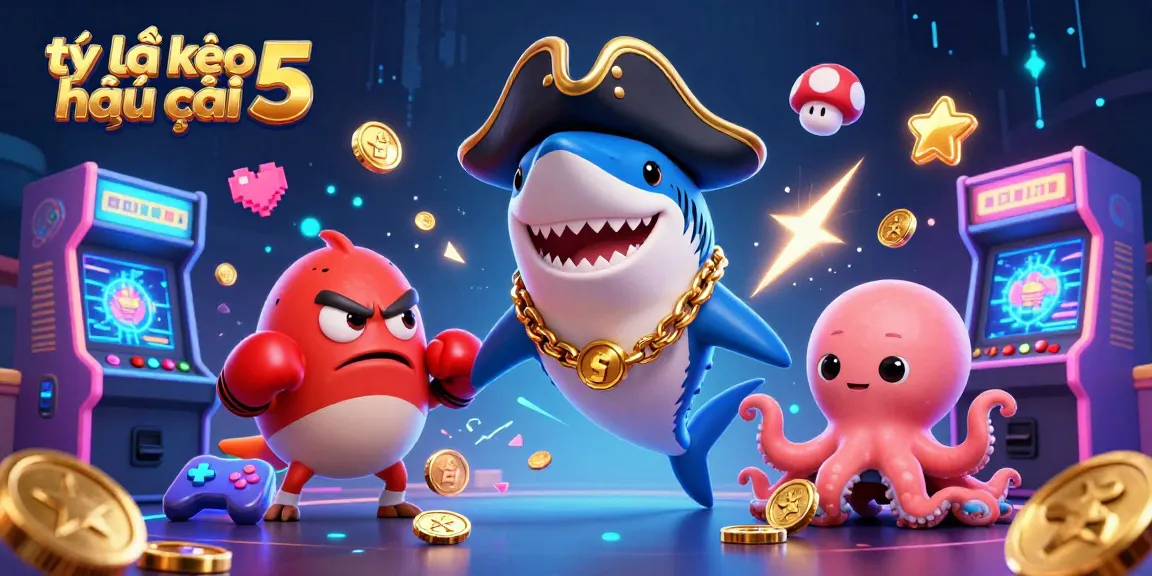 Engage with tỷ lệ kèo nhà cái 5 in an exciting, colorful gaming scene featuring a shark, pufferfish, and octopus.