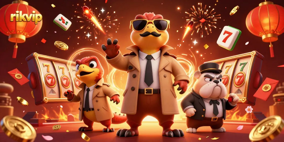 Engage with exciting games on rikvip as cartoon raptors in a trench coat attempt VIP casino access.