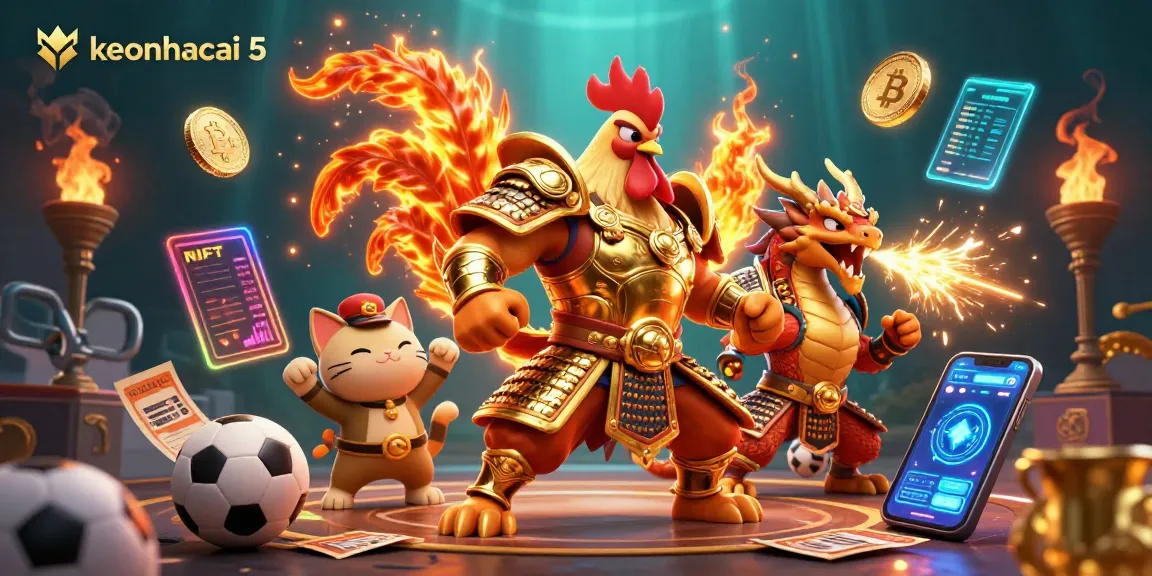 Place bets using keonhacai 5 sports odds, featuring dynamic betting elements in a vibrant 3D scene.