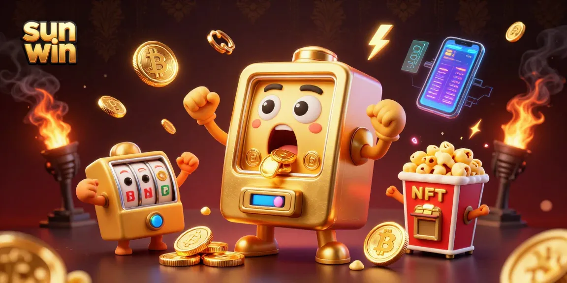 Engaging scene of sun win slot machines celebrating a jackpot with golden coins flying around.