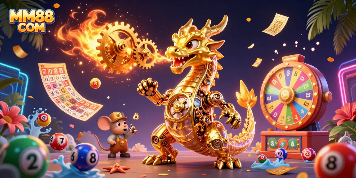 Engage in thrilling gameplay with MM88 COM as a golden dragon unleashes dynamic lottery excitement.