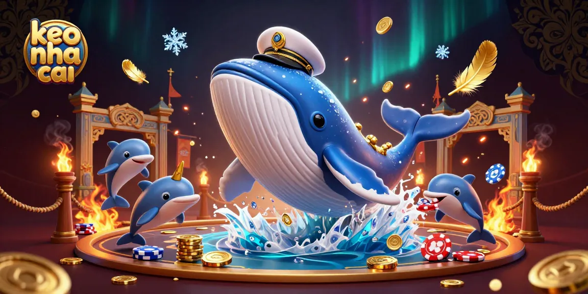 Experience exciting gameplay with keo nha cai, featuring a majestic whale and playful dolphins in a vibrant casino scene.