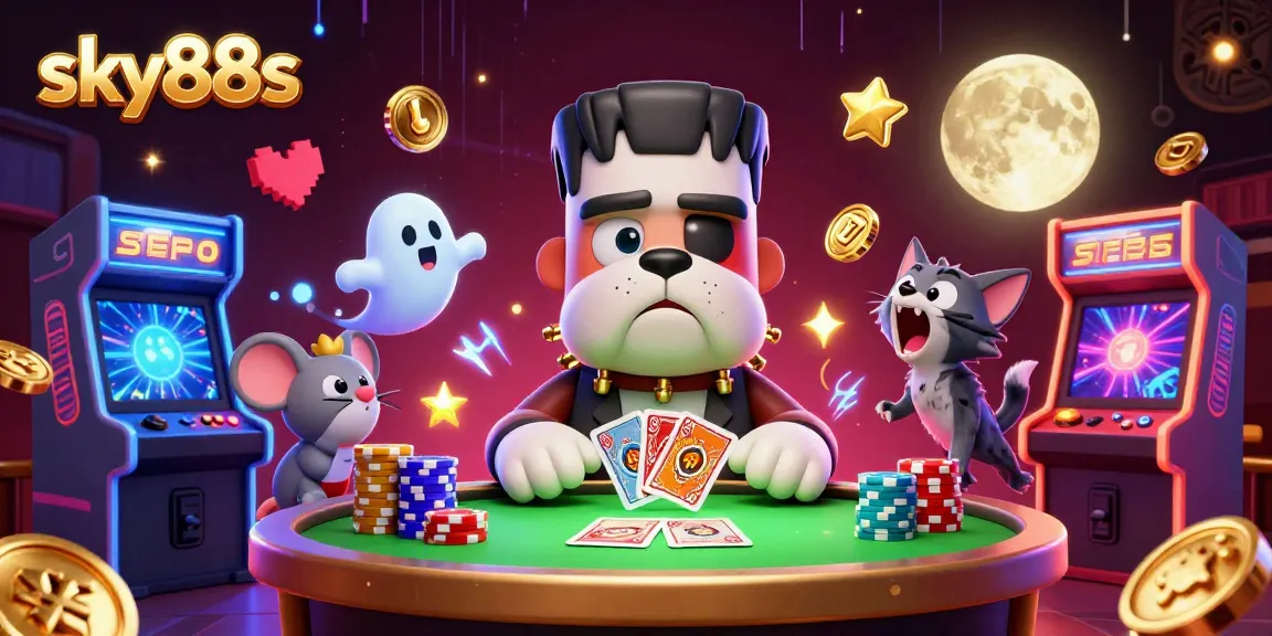 Engage in thrilling card games at sky88s with a vibrant casino atmosphere featuring dynamic characters and stunning visuals.