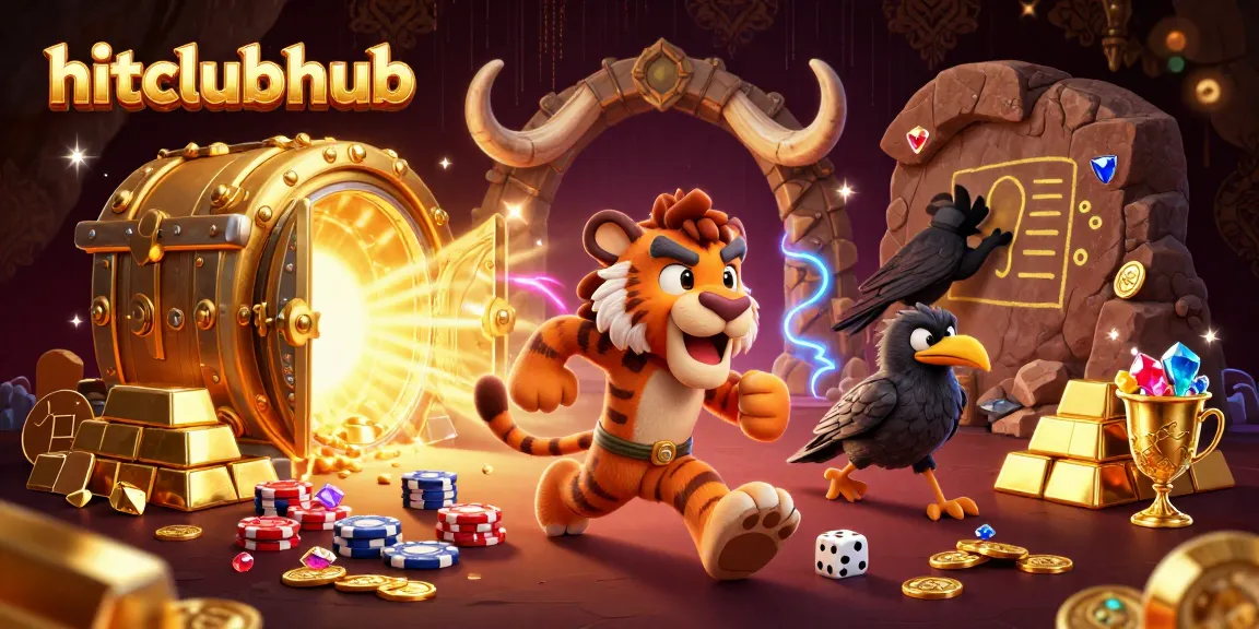 Play exciting games at hitclubhub in this vibrant prehistoric casino illustration.
