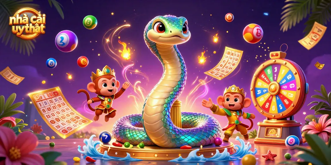 Experience the excitement of nhà cái uy tín with colorful lottery elements in an enchanted casino scene.
